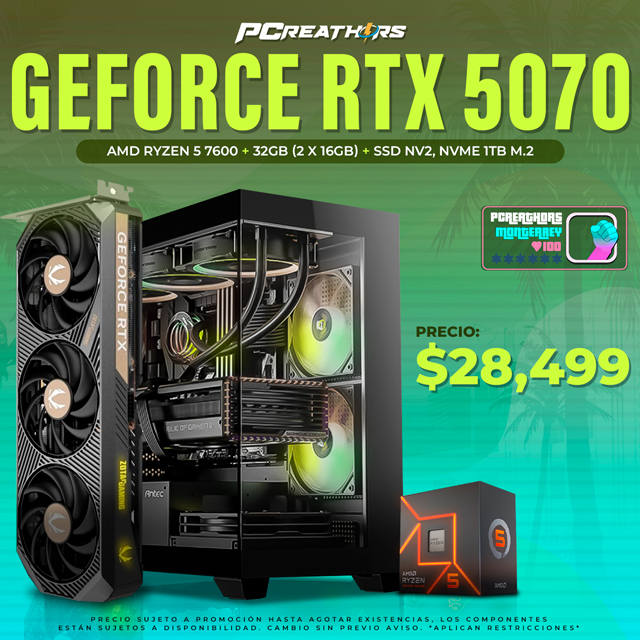 PCRA639 - Equipo AMD Ryzen 5 7600 + 32GB (2X16GB) + GeForce RTX 5070