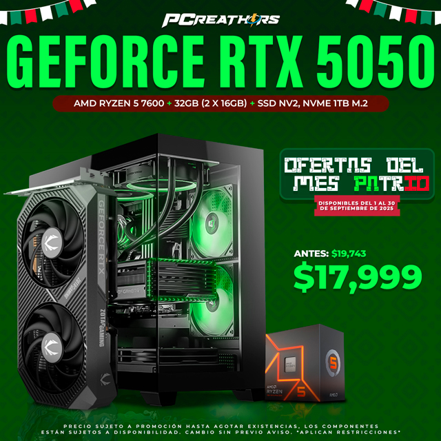 PCRA684 - Equipo AMD Ryzen 5 7600 + 32GB - 2 x 16GB + GeForce RTX 5050