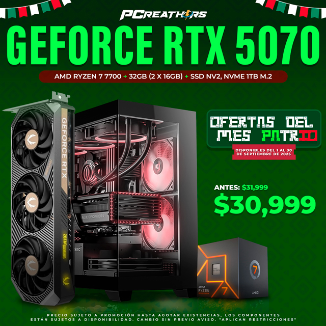 PCRA692 - Equipo AMD Ryzen 7 7700 + 32GB - 2 x 16GB + GeForce RTX 5070
