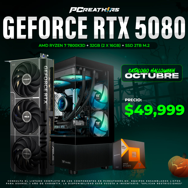 PCRA712 - Equipo AMD Ryzen 7 7800X3D + 32GB (2x16GB) + GeForce RTX 5080