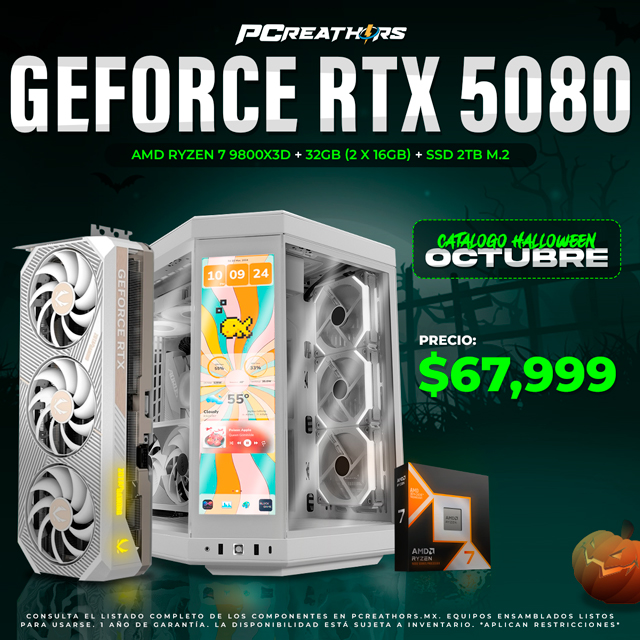 PCRA742 - EQUIPO AMD Ryzen 7 9800X3D + 32GB (2x16GB) + GeForce RTX 5080