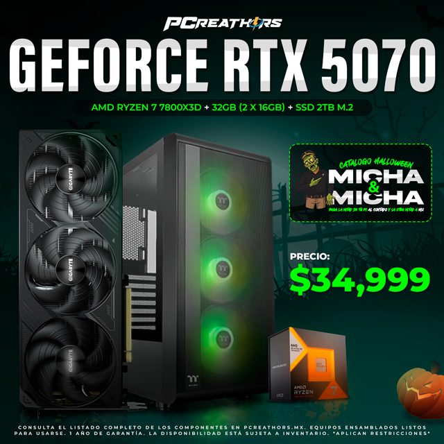 PCRA751 - Equipo AMD Ryzen 7 7800X3D + 32GB (2x16GB) + GeForce RTX 5070