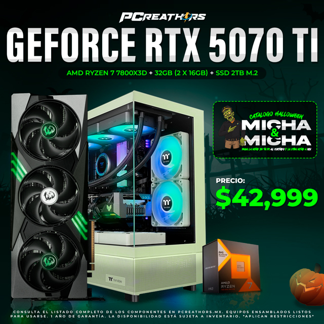 PCRA752 - Equipo AMD Ryzen 7 7800X3D + 32GB (2x16GB) + GeForce RTX 5070 Ti