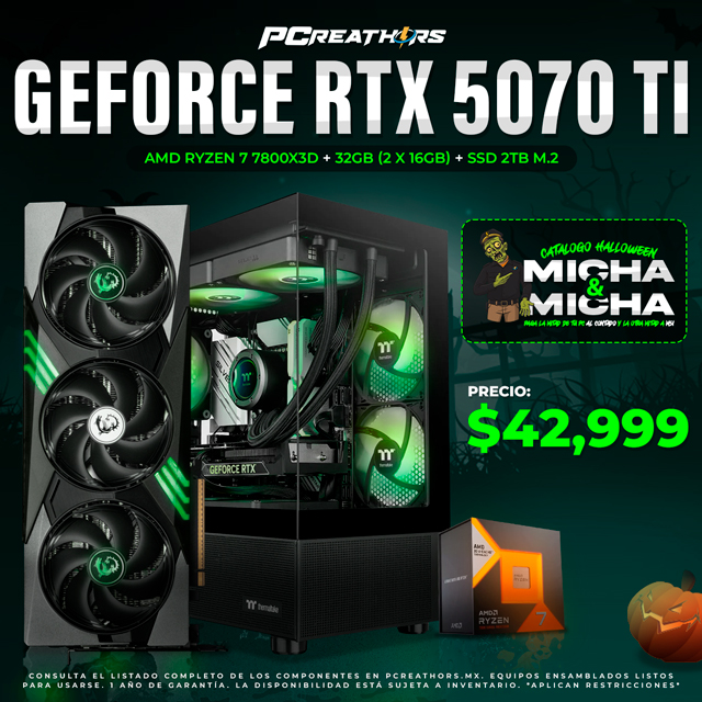 PCRA753 - Equipo AMD Ryzen 7 7800X3D + 32GB (2x16GB) + GeForce RTX 5070 Ti