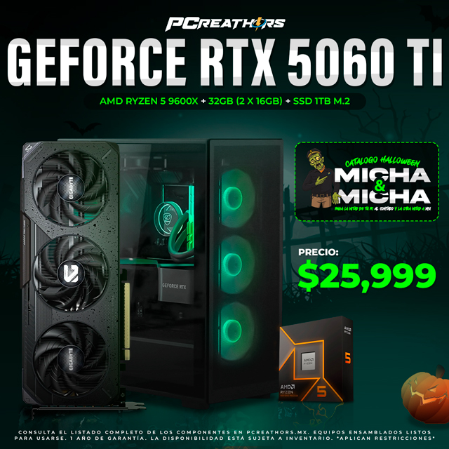 PCRA759 - Equipo AMD Ryzen 5 9600X + 32GB (2x16GB) + Geforce RTX 5060 TI