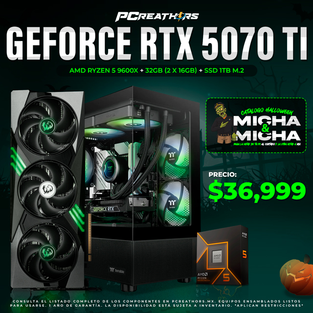 PCRA762 - Equipo AMD Ryzen 5 9600X + 32GB (2x16GB) + GeForce RTX 5070 Ti