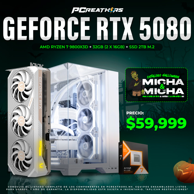 PCRA766 - Equipo AMD Ryzen 7 9800X3D + 32GB (2x16GB) + GeForce RTX 5080