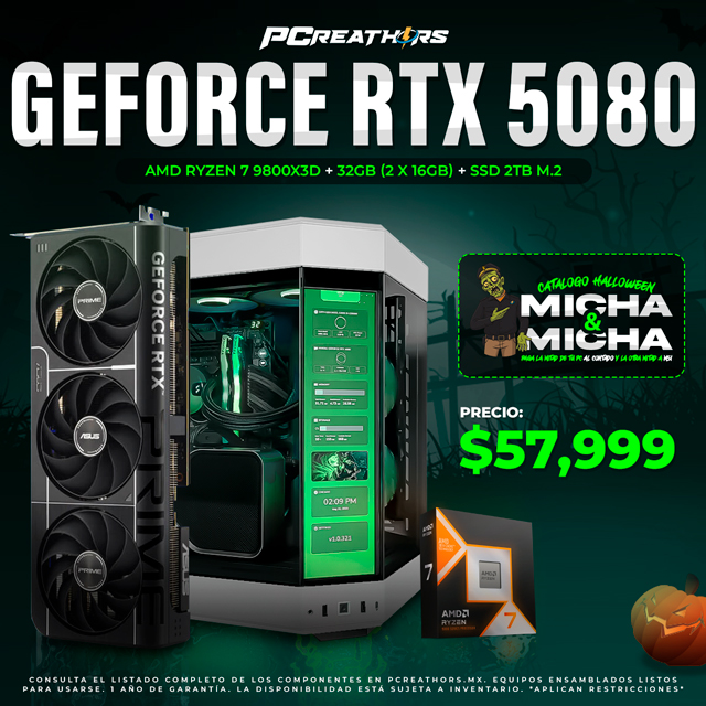 PCRA767 - Equipo AMD Ryzen 7 9800X3D + 32GB (2x16GB) + GeForce RTX 5080