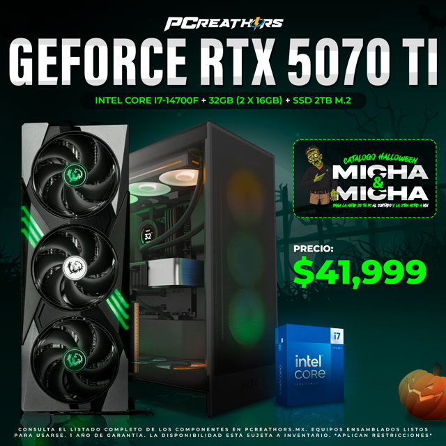 PCRA770 - Equipo Intel Core i7-14700F + 32GB (2x16GB) + GeForce RTX 5070 Ti
