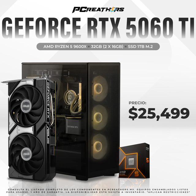 PCRA810 - Equipo AMD Ryzen 5 9600X + 32GB (2x16GB) + GeForce RTX 5060 Ti