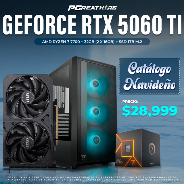 PCRA821 - Equipo AMD Ryzen 7 7700 + 32GB - 2 x 16GB + GeForce RTX 5060 Ti