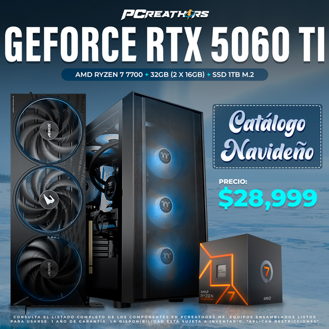 PCRA823 - Equipo AMD Ryzen 7 7700 + 32GB - 2 x 16GB + GeForce RTX 5060 Ti