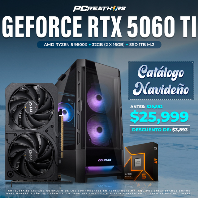 PCRA845 - Equipo AMD Ryzen 5 9600X + 32GB (2 x 16GB) + GeForce RTX 5060 Ti