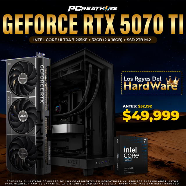 PCRA885 - Equipo Intel Core Ultra 7 265KF + 32GB - 2 x 16GB + GeForce RTX 5070 Ti
