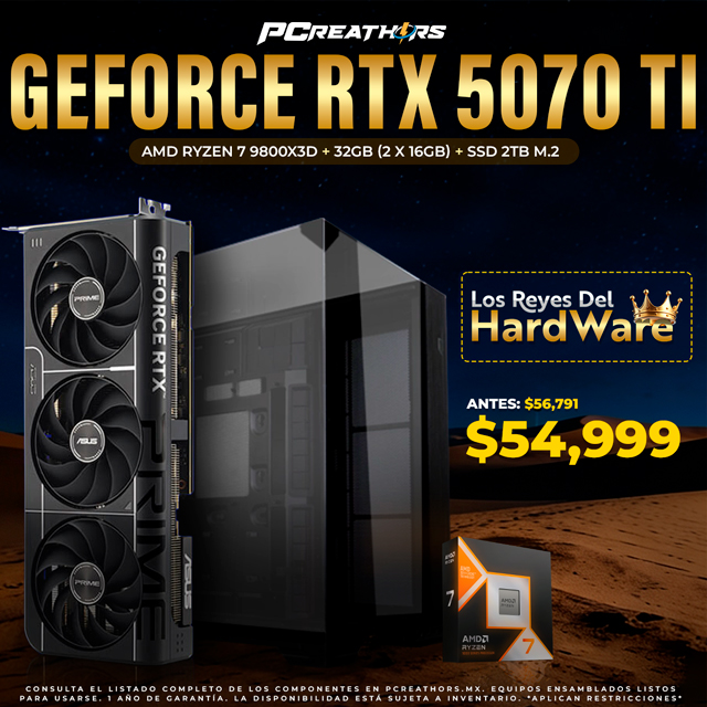 PCRA889 - AMD Ryzen 7 9800X3D + 32GB - 2 x 16GB + GeForce RTX 5070 Ti