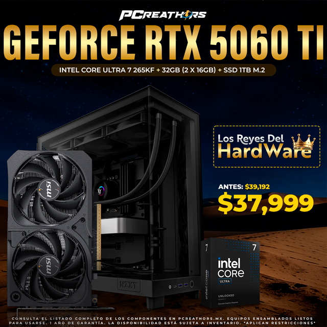 PCRA898 - Equipo Intel Core Ultra 7 265KF + 32GB - 2 x 16GB + GeForce RTX 5060 Ti