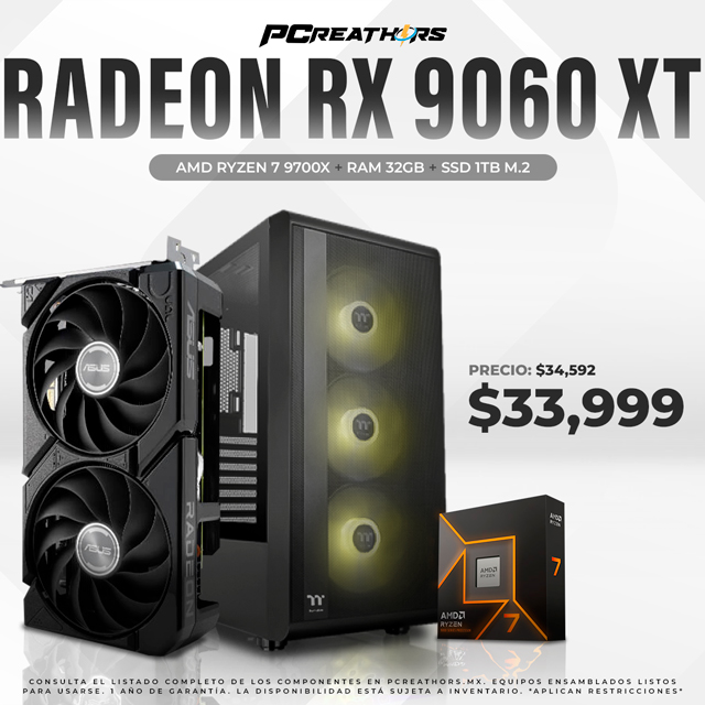 PCRA914 - Equipo AMD Ryzen 7 9700X + 32GB RAM + Radeon RX 9060 XT