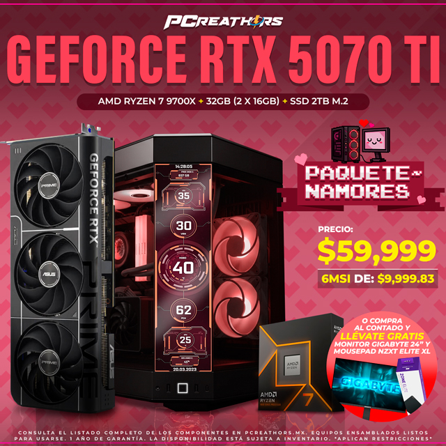 PCRA923 - Equipo AMD Ryzen 7 9700X + 32GB (2 x 16GB) + GeForce RTX 5070 Ti