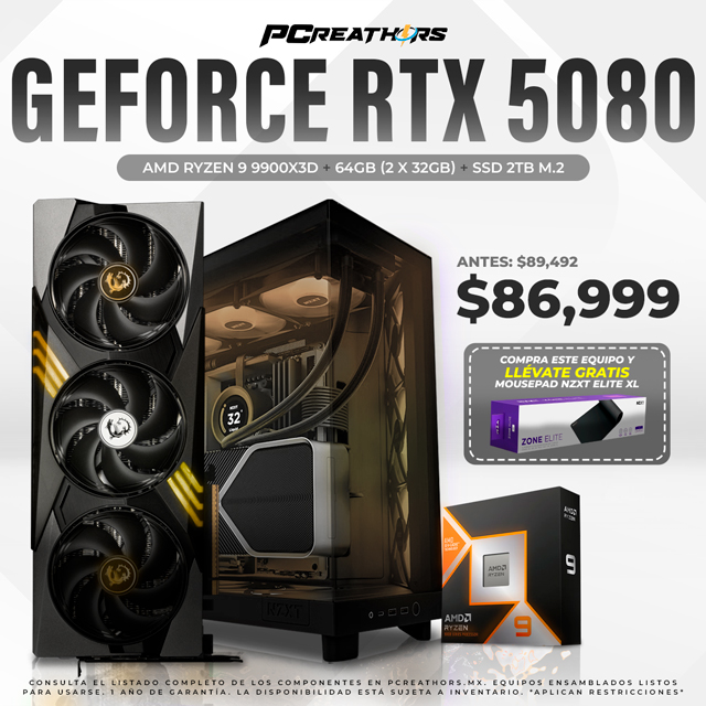 PCRA940 - EQUIPO AMD Ryzen 9 9900X3D + 64GB (2 x 32GB) + GeForce RTX 5080