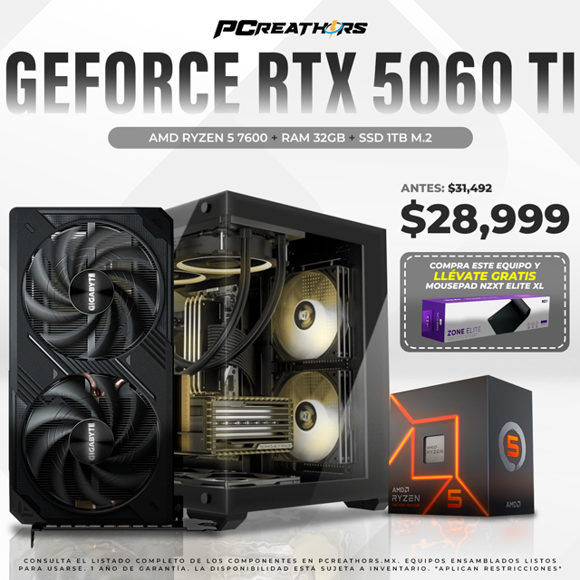 PCRA945 - EQUIPO AMD Ryzen 5 7600 + RAM 32GB + GeForce RTX 5060 Ti