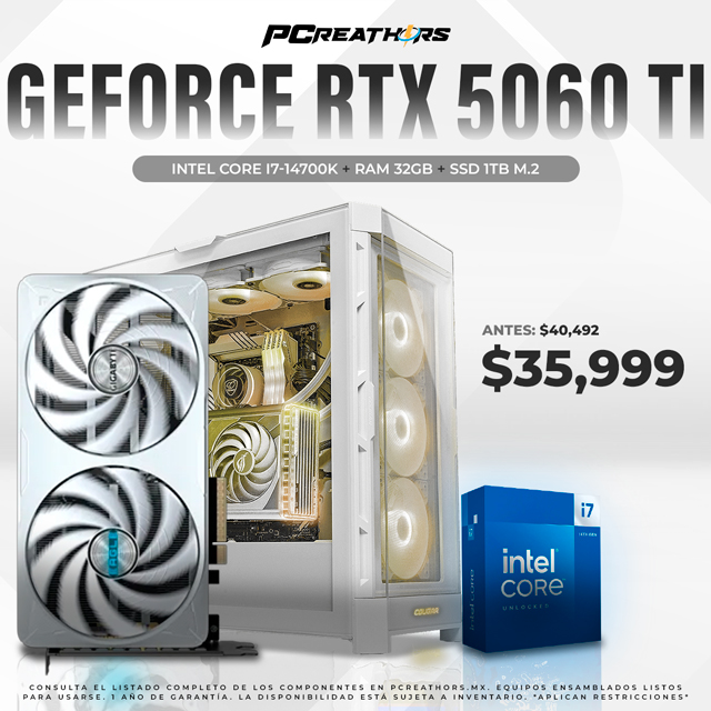 PCRA948 - Equipo Intel Core i7-14700K + 32GB RAM + GeForce RTX 5060 Ti