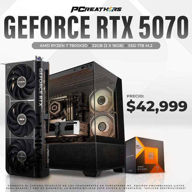 PCRA956 - EQUIPO AMD Ryzen 7 7800X3D + 32GB (2 x 16GB) + Geforce RTX 5070 (CMELITE490)