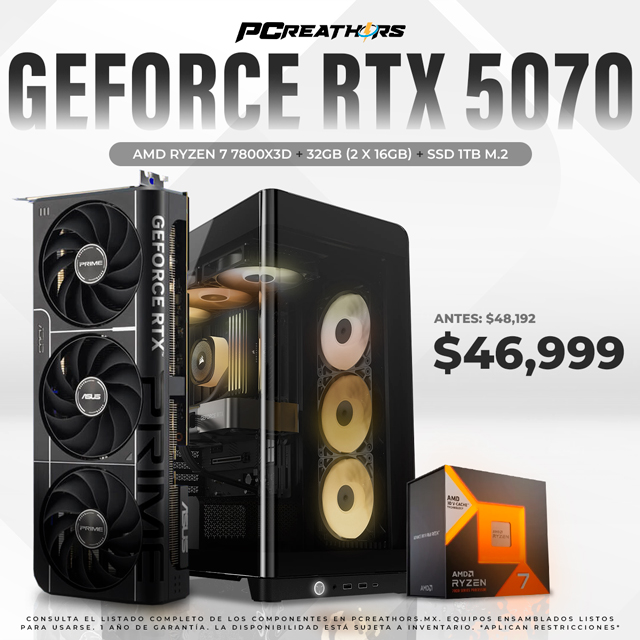 PCRA961 - Equipo AMD Ryzen 7 7800X3D + 32GB (2 x 16GB) + GeForce RTX 5070