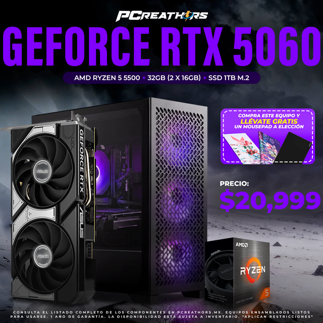 PCRA965 - Equipo AMD Ryzen 5 5500 + 32GB (2 X 16GB)  + GeForce RTX 5060