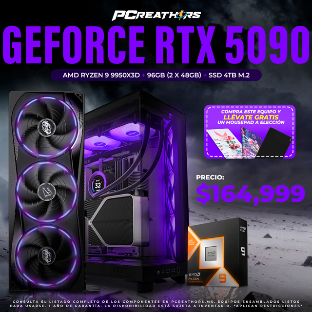 PCRA971 - Equipo AMD Ryzen 9 9950X3D + 96GB (2 x 48GB) + GeForce RTX 5090