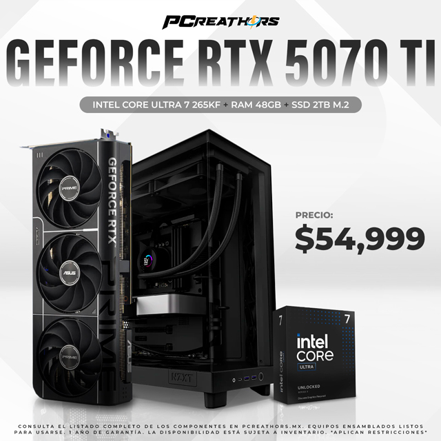 PCRA974 - Equipo Intel Core Ultra 7 265KF + 48GB RAM + GeForce RTX 5070 Ti