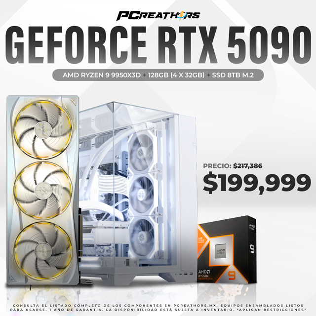 PCRA976 - Equipo AMD Ryzen 9 9950X3D + 128GB (4x32GB) + GeForce RTX 5090