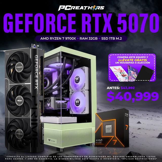 PCRA977 - Equipo AMD Ryzen 7 9700X + RAM 32GB + Geforce RTX 5070