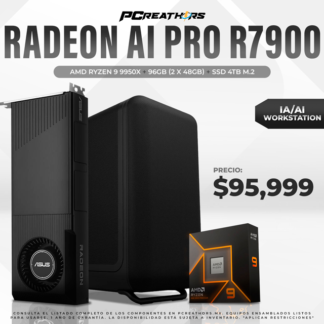 PCRA979 - IA/AI WORKSTATION RYZEN 9 9950X + R7900 32GB + 96GB RAM DDR5 + 4TB PCI 5.0