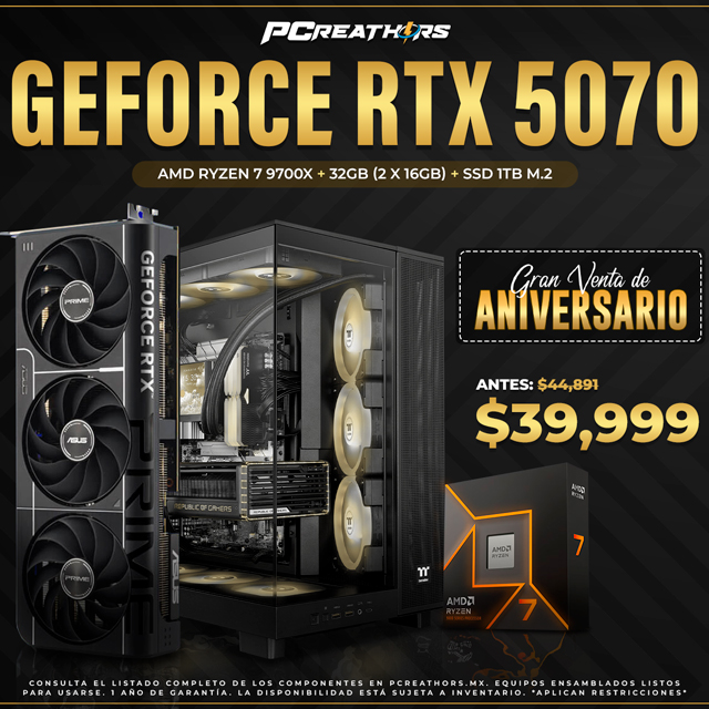 PCRA996 - Equipo AMD Ryzen 7 9700X +  32GB (2 X 16GB) + GeForce RTX 5070