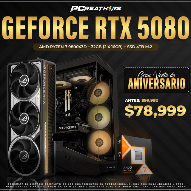 PCRB007 - Equipo AMD Ryzen 7 9800X3D + 32GB - 2 x 16GB + GeForce RTX 5080