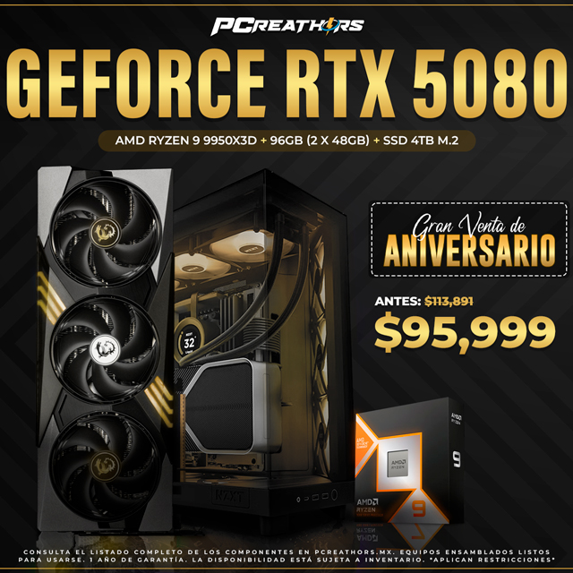 PCRB008 - Equipo AMD Ryzen 9 9950X3D + 96GB (2 X 48GB) + GeForce RTX 5080