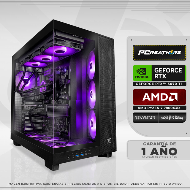 PCRB020 - EQUIPO AMD Ryzen 7 7800X3D + 32GB (2x16GB) + GeForce RTX 5070 Ti (9 MESES SIN INTERESES)