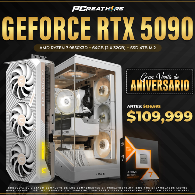 PCRB027 - EQUIPO AMD Ryzen 7 9850X3D + 64GB (2x32GB) + GeForce RTX 5090