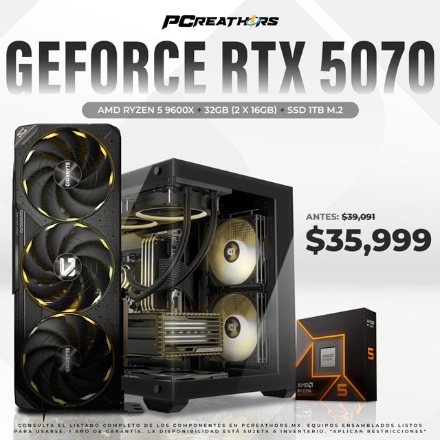 PCRB033 - Equipo AMD Ryzen 5 9600X + 32GB (2 x 16GB) + GeForce RTX 5070