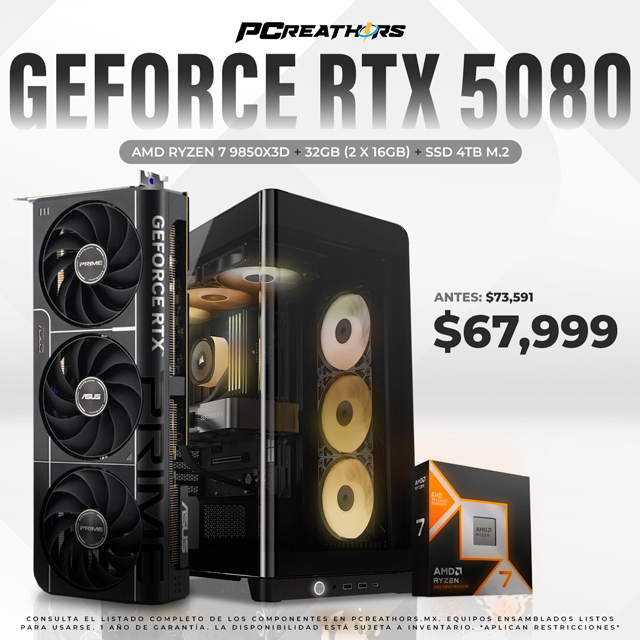 PCRB034 - Equipo AMD Ryzen 7 9850X3D + 32GB (2 x 16GB) + GeForce RTX 5080