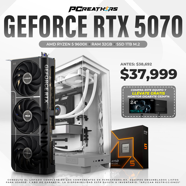 PCRB035 - Equipo AMD Ryzen 5 9600X + 32GB RAM + GeForce RTX 5070 - Incluye monitor de regalo
