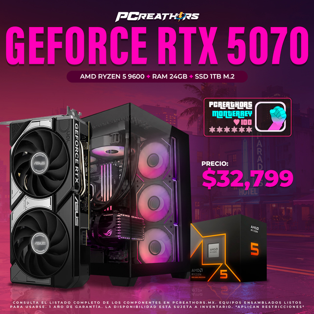 PCRB043 - EQUIPO AMD Ryzen 5 9600  + 24GB RAM (1X24GB) + NVIDIA GeForce RTX 5070 (6 MESES SIN INTERESES)