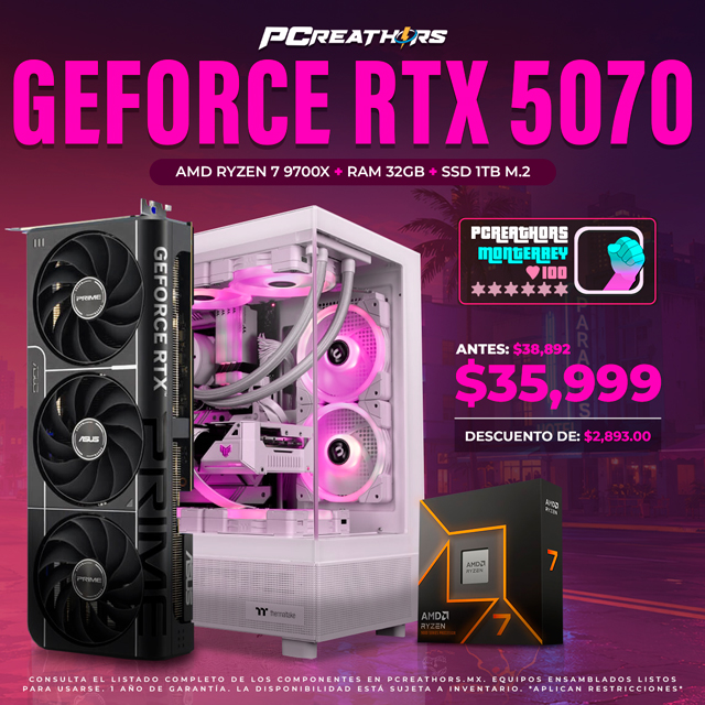 PCRB045 - Equipo AMD Ryzen 7 9700X + 32GB RAM (1X32GB) + NVIDIA GEFORCE RTX 5070