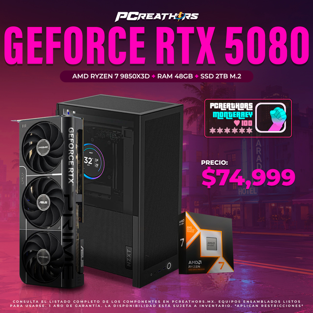 PCRB048 - Equipo AMD Ryzen 7 9850X3D + 48GB RAM (1x48GB) + NVIDIA GeForce RTX 5080 (9 MESES SIN INTERESES)