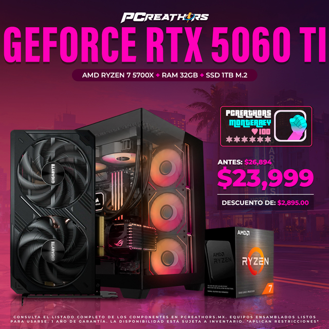PCRB053 - EQUIPO AMD Ryzen 7 5700X + RAM 32GB + GeForce RTX 5060 Ti