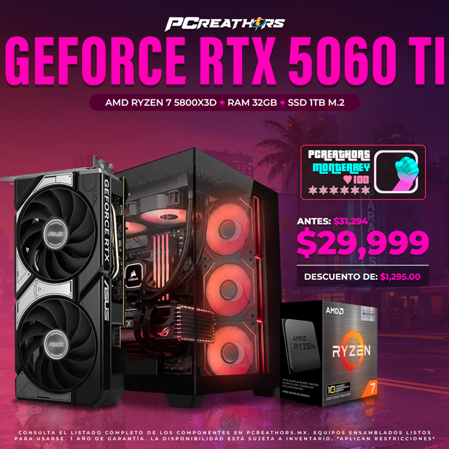 PCRB054 - EQUIPO AMD Ryzen 7 5800X3D + RAM 32GB + GeForce RTX 5060 Ti