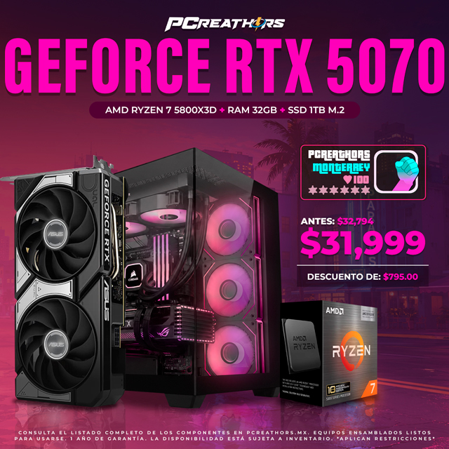 PCRB055 - EQUIPO AMD Ryzen 7 5800X3D + RAM 32GB + GeForce RTX 5070