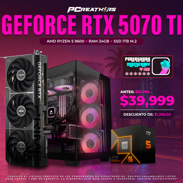 PCRB056 - EQUIPO AMD Ryzen 5 9600 + RAM 24GB + GeForce RTX 5070 Ti