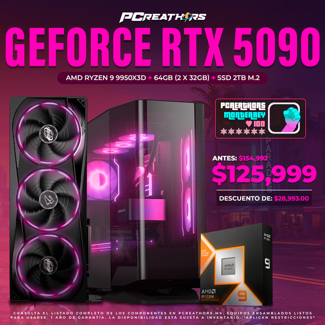 PCRB061 - EQUIPO AMD Ryzen 9 9950X3D + 64GB (2x32GB) + GeForce RTX 5090