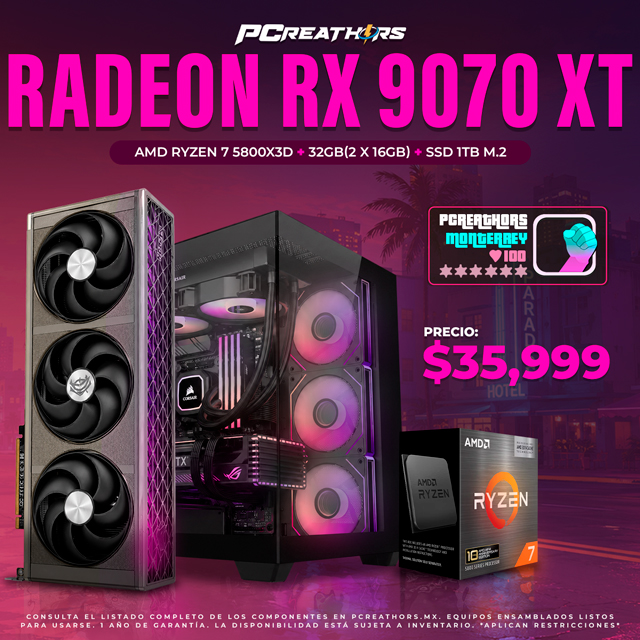 PCRB064 - EQUIPO AMD Ryzen 7 5800X3D + 32GB (2x16GB) + Radeon RX 9070 XT